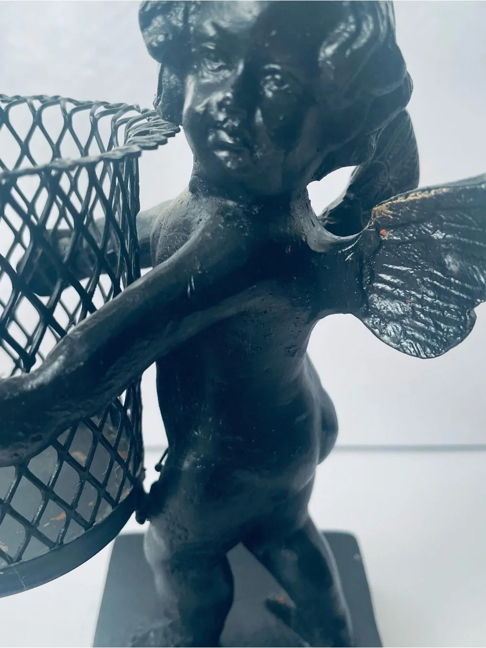 Black Iron Cherub Desk votive candle Holder Decorative Accent